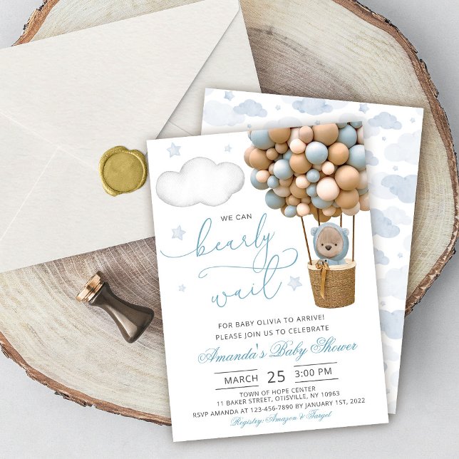 We Can Bearly Wait Teddy Bear Balloon Baby Shower Inbjudningar (Skapare uppladdad)