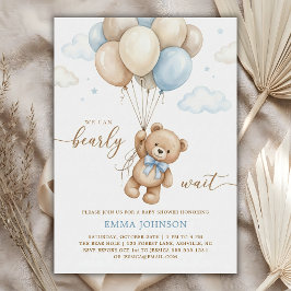 We Can Bearly Wait Teddy Bear Balloon Baby Shower Inbjudningar