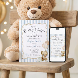 We Can Bearly Wait Teddy Bear Blue Baby Boy Shower Inbjudningar