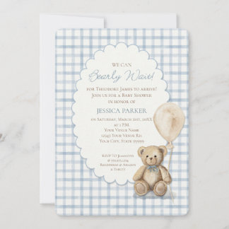 We Can Bearly Wait Teddy Bear Boy Baby Shower Inbjudningar