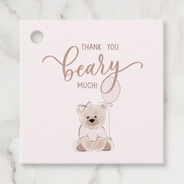 We Can Bearly Wait Teddy Bear Pink Baby Shower Gåvor Etiketter (Framsida)