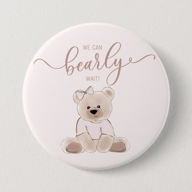 We Can Bearly Wait Teddy Bear Pink Baby Shower Knapp (Framsida)