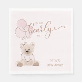 We Can Bearly Wait Teddy Bear Pink Baby Shower Pappersservett