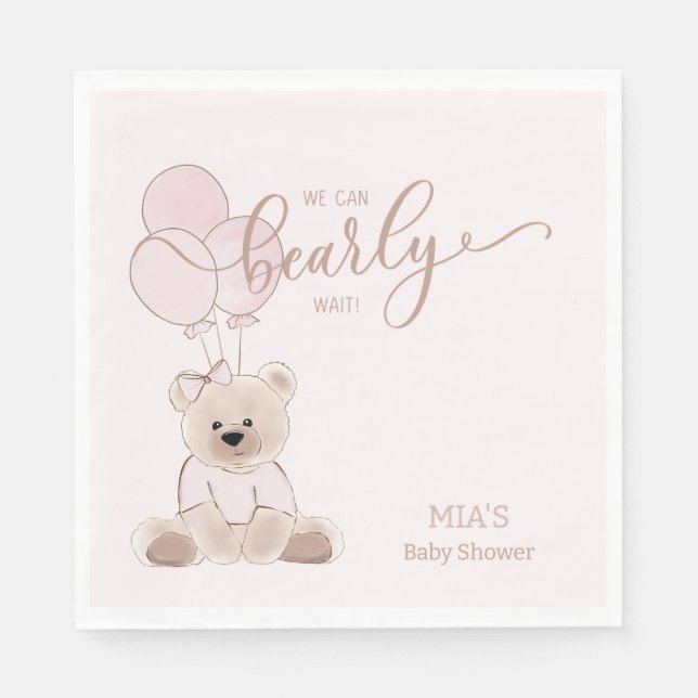 We Can Bearly Wait Teddy Bear Pink Baby Shower Pappersservett (Framsidan)