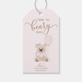We Can Bearly Wait Teddy Bear Pink Baby Shower Presentetikett