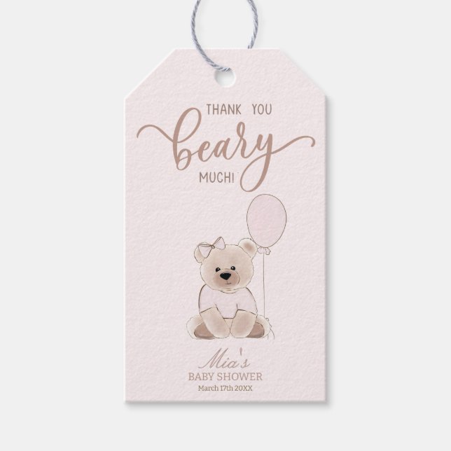 We Can Bearly Wait Teddy Bear Pink Baby Shower Presentetikett (Framsidan)