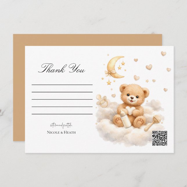We can Bearly Wait Teddy Bear Thank You Card Inbjudningar (Fram/baksida)