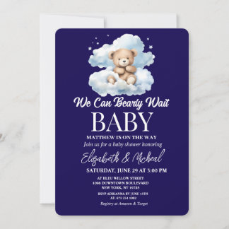 We Can Bearly Wait Theme Baby Shower Invitation Inbjudningar