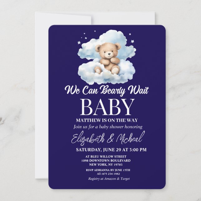 We Can Bearly Wait Theme Baby Shower Invitation Inbjudningar (Framsida)