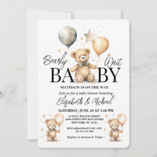 We Can Bearly Wait Theme Baby Shower Invitation Inbjudningar