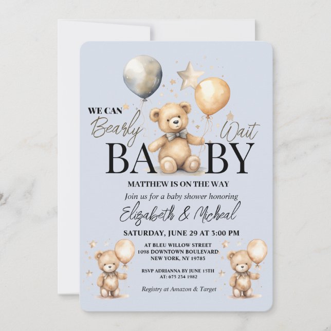 We Can Bearly Wait Theme Baby Shower Invitation Inbjudningar (Framsida)