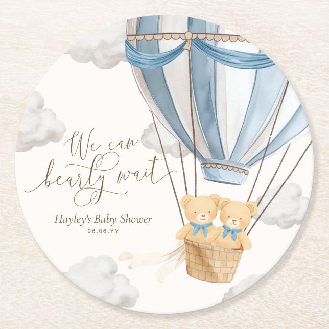 We Can Bearly Wait Twins Baby Shower Underlägg Papper Rund (Framsidan)