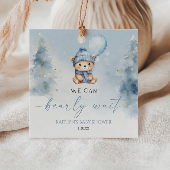 We Can Bearly Wait Winter Teddy Bear Baby Shower Gåvor Etiketter (Skapare uppladdad)