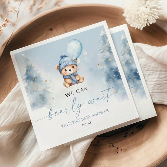 We Can Bearly Wait Winter Teddy Bear Baby Shower Pappersservett (Skapare uppladdad)
