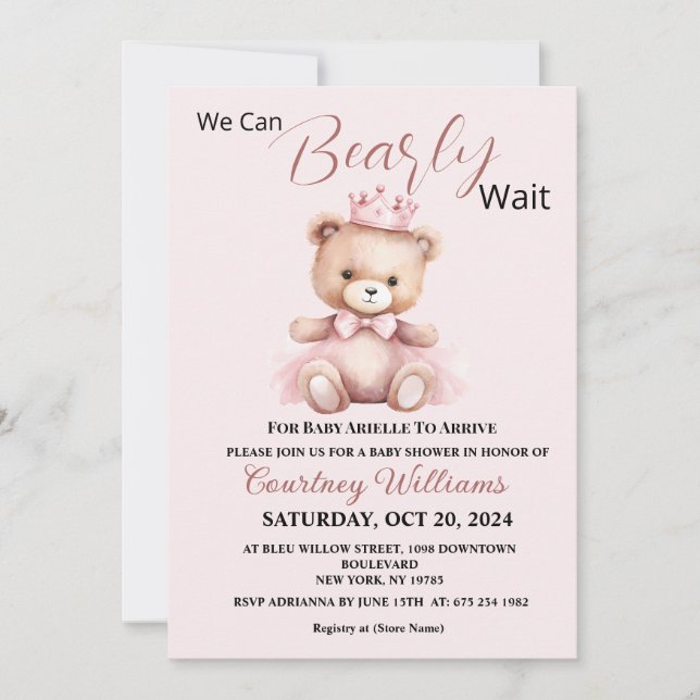 We Can Bearly WaitBaby Shower Invitation Inbjudningar (Framsida)