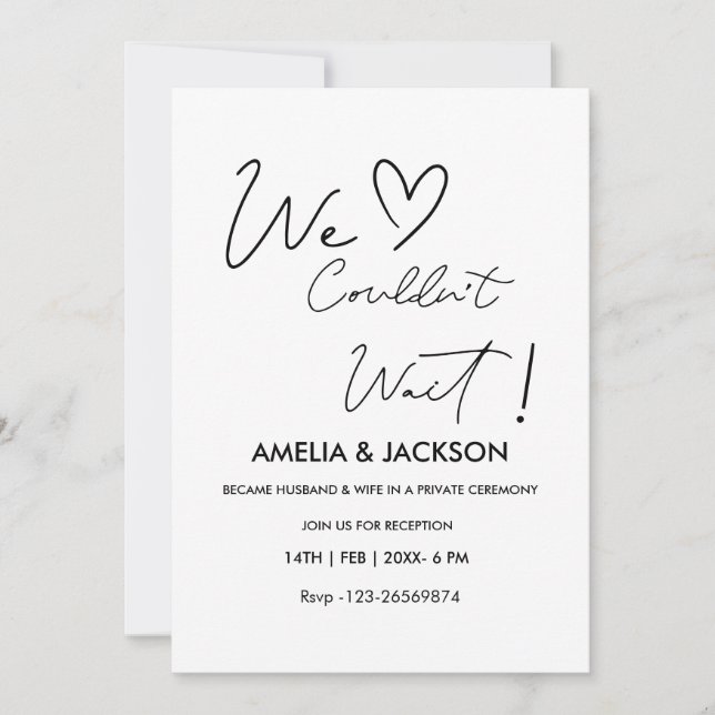 We Couldn’t Wait,Wedding  Reception Invitation  Inbjudningar (Framsida)