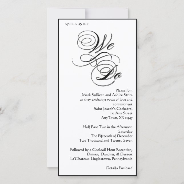 We Do 8x4 B&W Double Sided Wedding Invitation (Framsida)