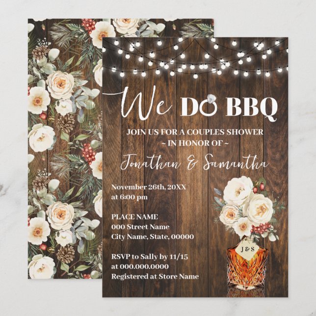 We do BBQ Couple Shower Country Winter Wedding Inbjudningar (Fram/baksida)