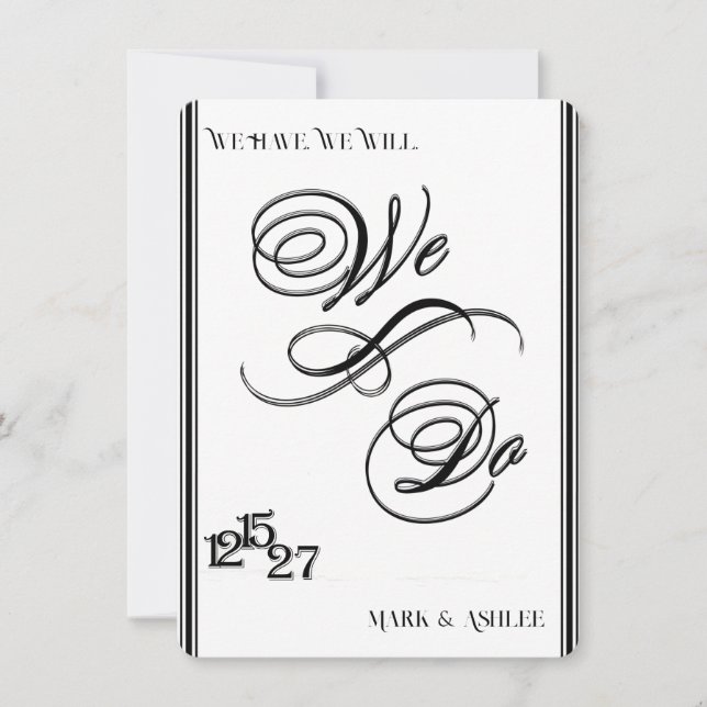 We Do, Black & White Wedding Invitation Inbjudningar (Framsida)