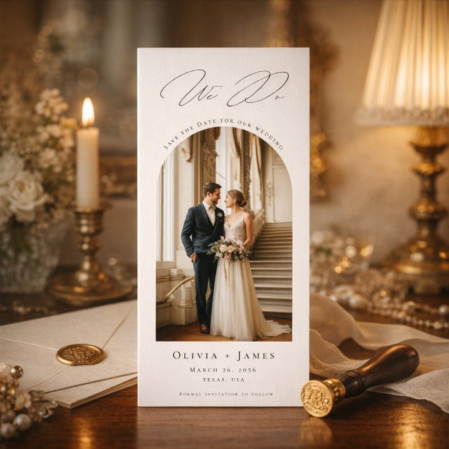 We Do Elegant Arch Photo Old Money Wedding Spara Datumet (Skapare uppladdad)