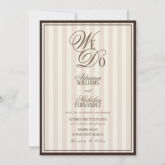 We Do Elegant Striped Espresso Wedding Inbjudningar (Framsida)