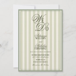 We Do Elegant Striped Ivory Green Wedding Inbjudningar