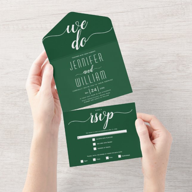 "We do" framträder grönt script calligraphy bröllo (Avrivbar del)