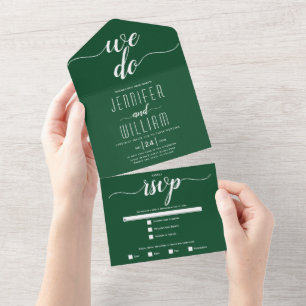 "We do" framträder grönt script calligraphy bröllo