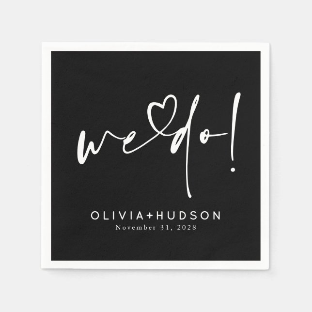 We Do Heart Typography Black Wedding  Pappersservett (Framsidan)