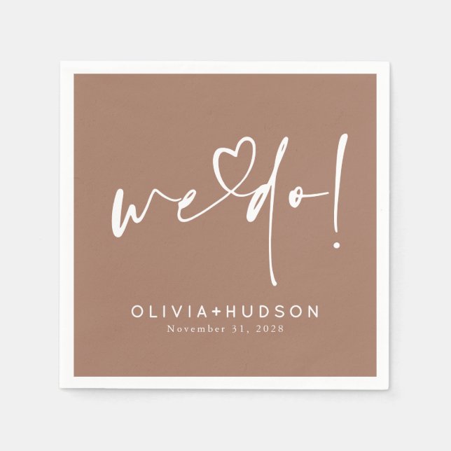We Do Heart Typography Brown Wedding  Pappersservett (Framsidan)