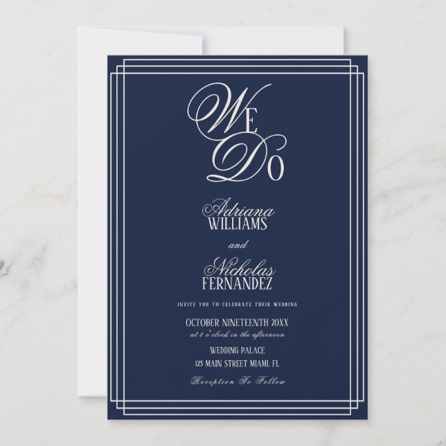 We Do Navy Blue Old Money Wedding Inbjudningar (Framsida)