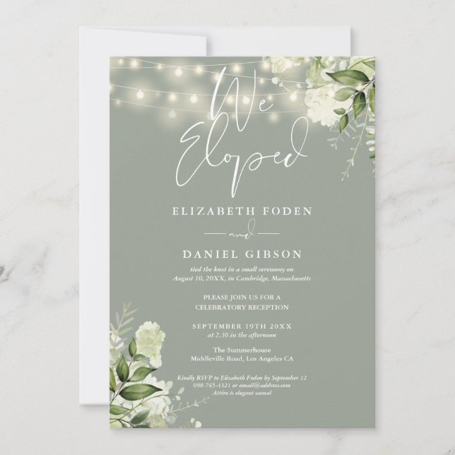 We Eloped Sage Green Wedding Vows Greenery Party Inbjudningar (Framsida)