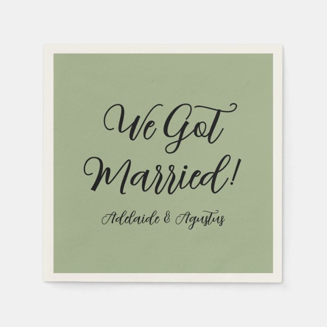 We Got Married Green Paper Napkin Pappersservett (Framsidan)