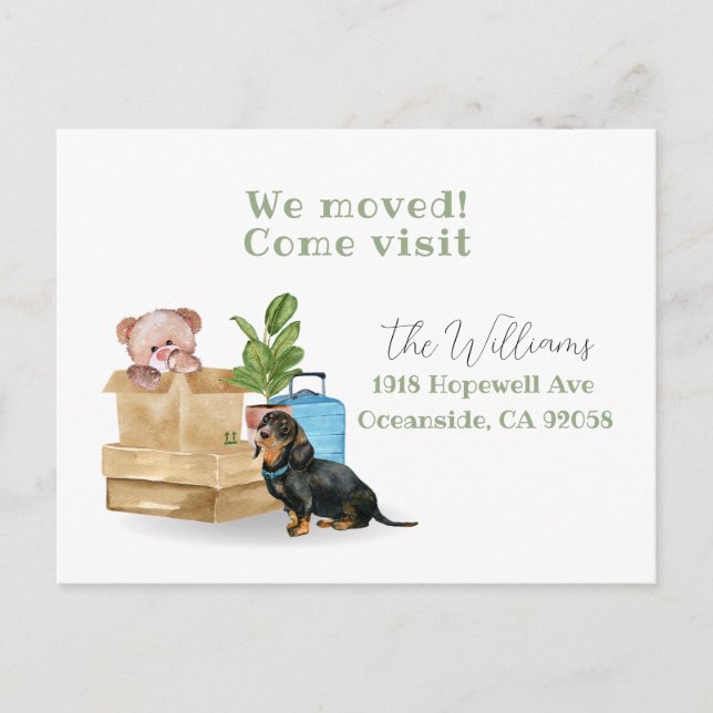 we have moved, new address dog announcement  vykort (Framsida)