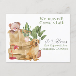 we have moved, new address dog announcement vykort