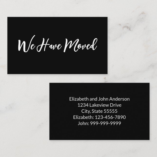 We Have Moved Script Moving Announecment Black Tilläggskort (Fram/baksida)
