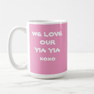 "WE KÄRLEK OUR YIA YIA GIFT" Soft Rosa and White Kaffemugg