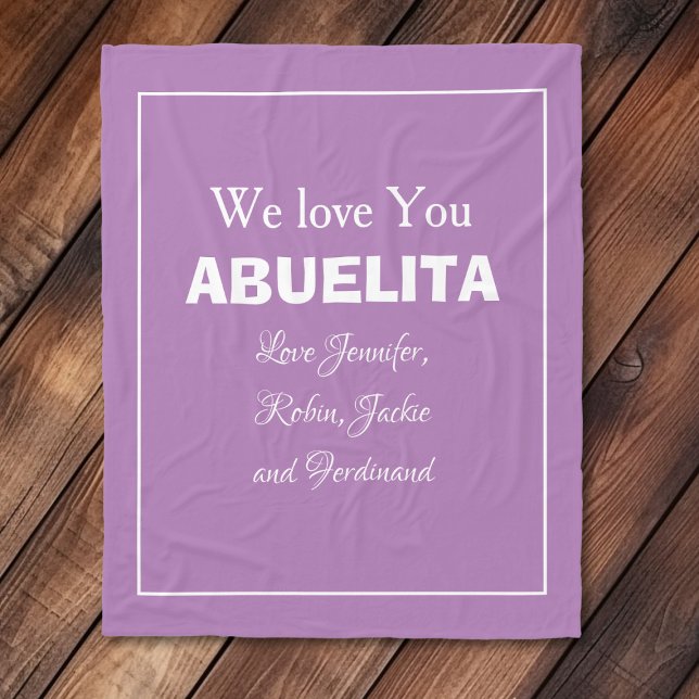 "We Kärlek You ABUELITA" Personlig Mauve Fleecefilt ("We Love You ABUELITA" Personalized Mauve and White Fleece Blanket.)