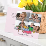 We Love You 4 Photos Mother's Day Kort<br><div class="desc">Modern "we love you mom" bright colors graphic with 4 photos and custom text greeting card.</div>