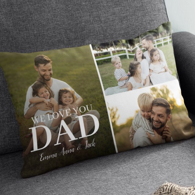 We Love You Dad 3 Photo Collage Lumbar Pillow Lumbarkudde (Skapare uppladdad)
