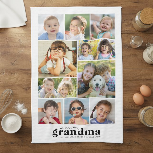 We Love You Grandma 10 Photo Collage Names Modern Kökshandduk (Skapare uppladdad)