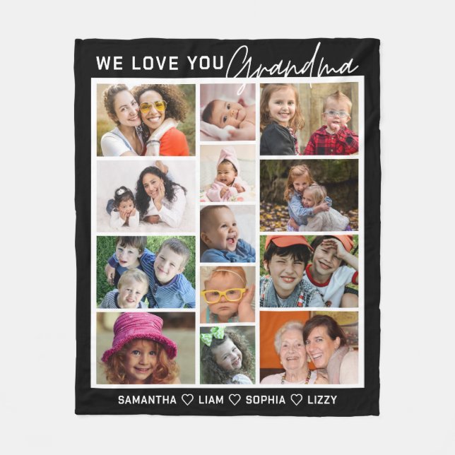 We Love You Grandma 13 Photo Collage Black Fleecefilt (Framsidan)