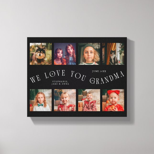 We Love You Grandma | 8 Photo Grid Black Canvastryck (Framsida)
