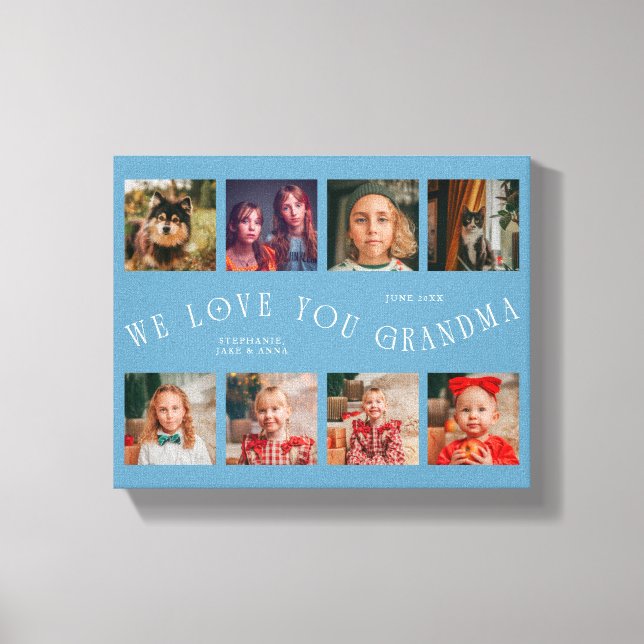 We Love You Grandma | 8 Photo Grid Denim Blue Canvastryck (Framsida)