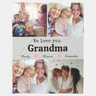 We love you grandma elegant script 4photo keepsake fleecefilt