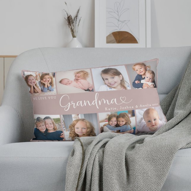 We Love You Grandma Photo Collage Heart Script Lumbarkudde (Skapare uppladdad)