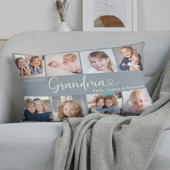 We Love You Grandma Photo Collage Heart Script Lumbarkudde (Skapare uppladdad)