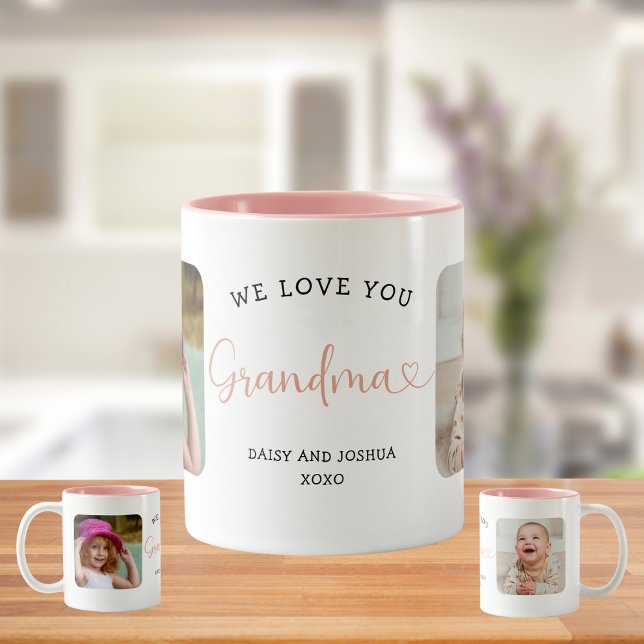 We Love you Grandma Script 2 Photo Modern Två-Tonad Mugg (Skapare uppladdad)