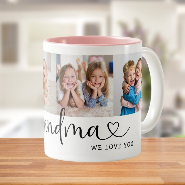 We Love you Grandma Script 4 Photo Modern Två-Tonad Mugg (Skapare uppladdad)
