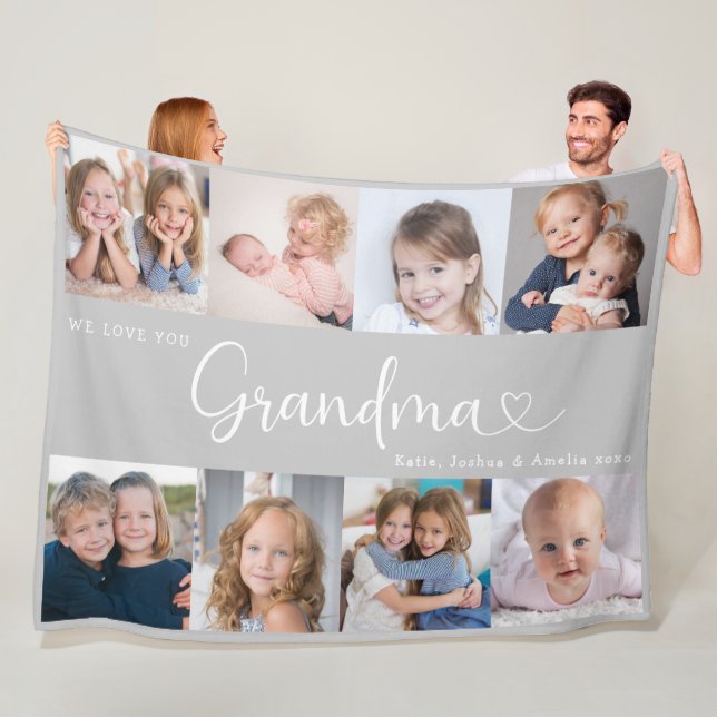 We Love you Grandma Script 8 Photo Modern Fleecefilt (På plats)